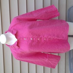 Habitat Pink 100%Linen Button Down Shirt 3/4 Sleeve Size Large